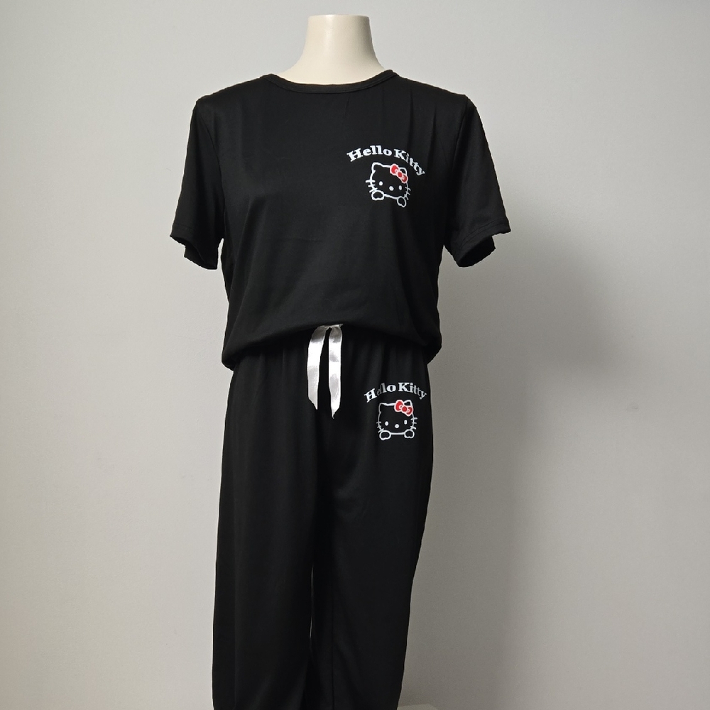 Hello Kitty Pajama Lounge Set 2 Piece Black Womens Small Cute Sanrio